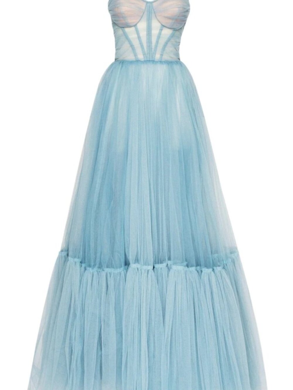 Milla Strapless Blue Tulle Gown (Ocean Wave Sheer Sleeves Maxi Tulle Dress)